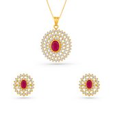 22K Gold Radiant Ruby Pendant with Earrings Set